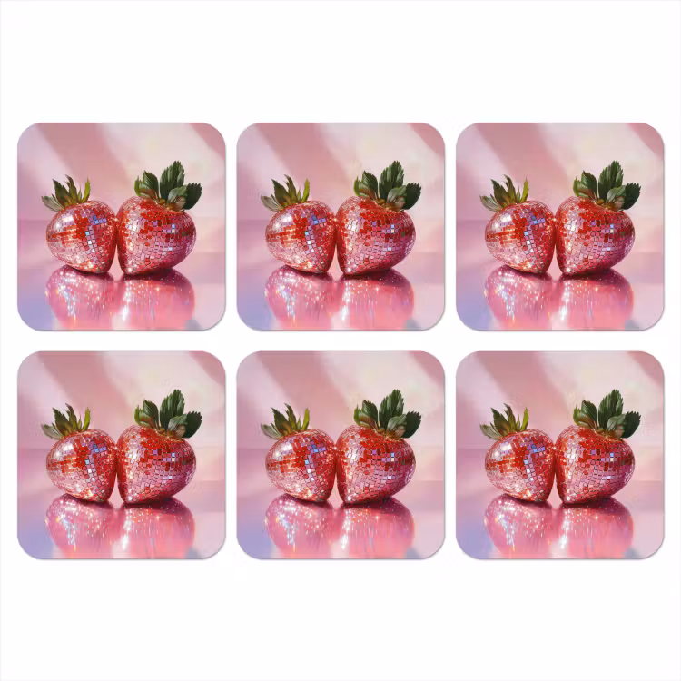 Disco - Fruit - Glitter - Strawberry onderzetter kurk middel -3d