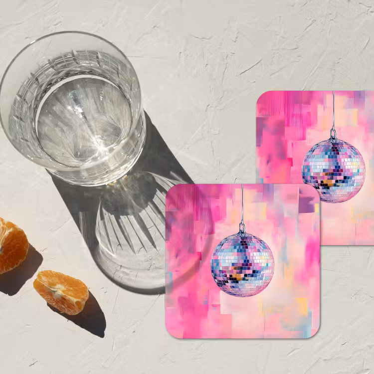 Discobal - Pink - Verf onderzetter kurk middel -sfeer4