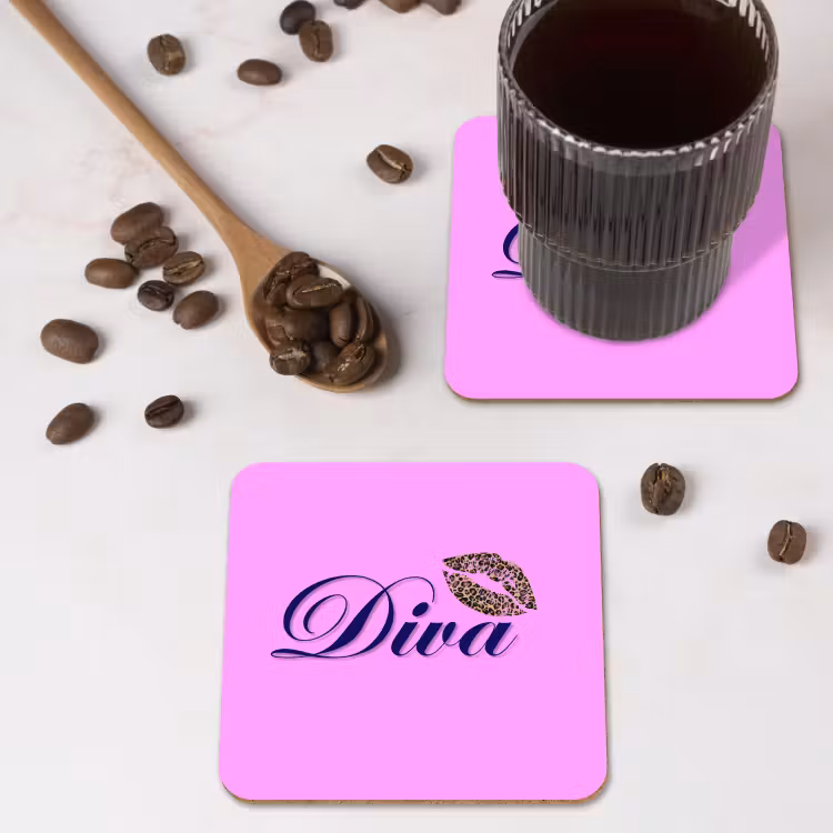Diva - Lip - Panterprint - Roze onderzetter kurk middel -sfeer2