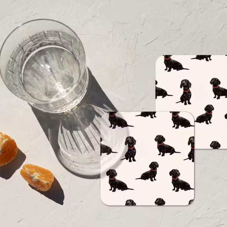 Hond - Patroon - Zwart onderzetter kurk middel 366 -sfeer4