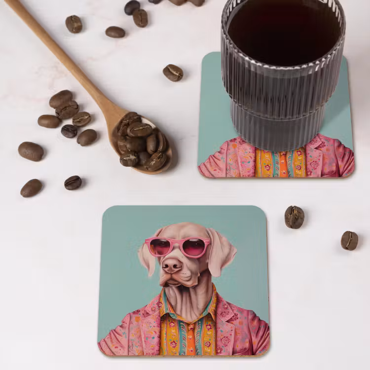 Hond - Overhemd - Bloemen - Bril onderzetter kurk middel -sfeer2