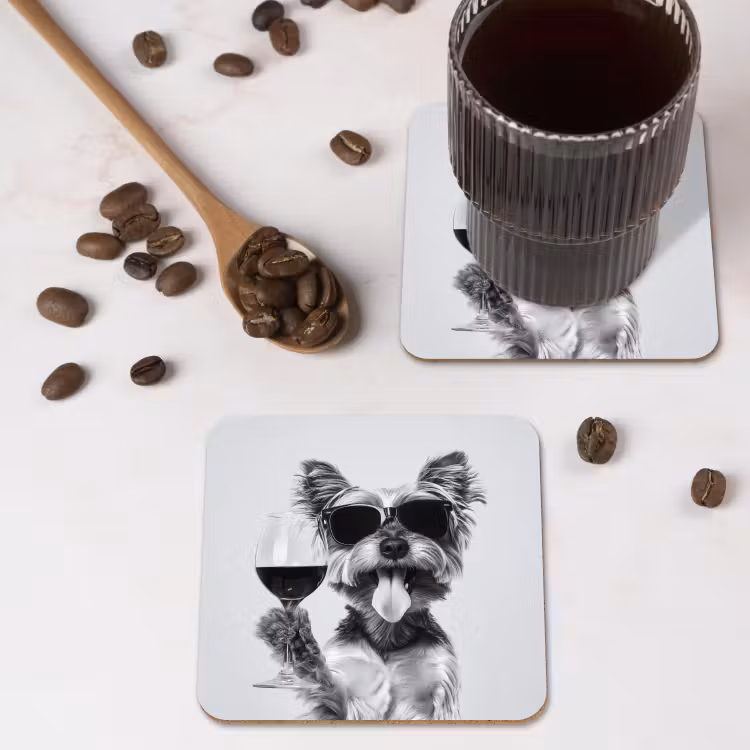 Hondje - Wijnglas - Zonnebril - Enthousiast onderzetter kurk middel -sfeer2