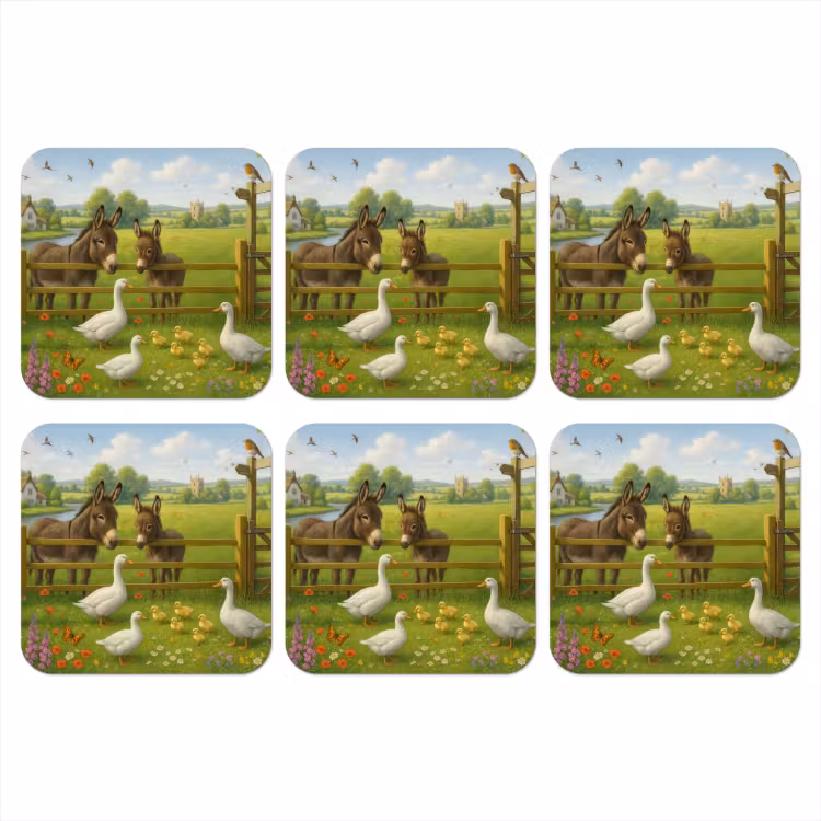 Ezels - Ganzen - Kleurrijk onderzetter kurk middel -3d