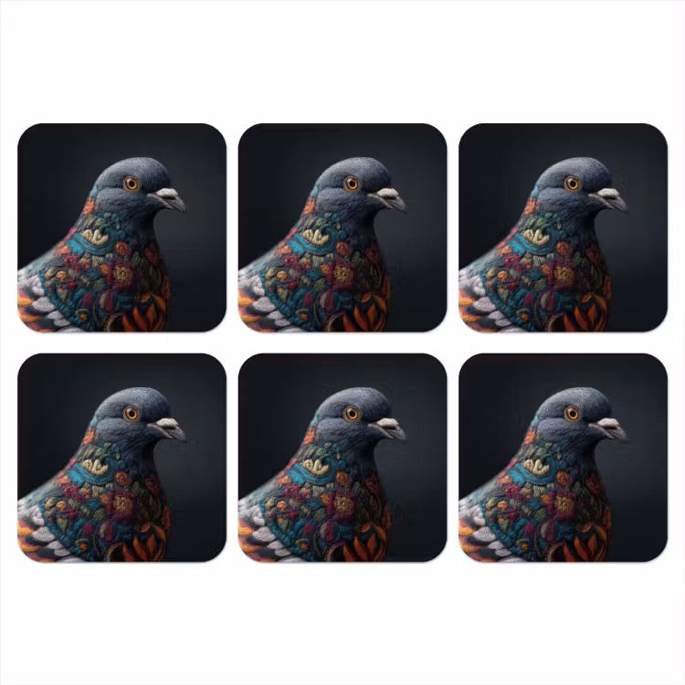 Duif - Bloemen - Zwart onderzetter kurk middel -3d