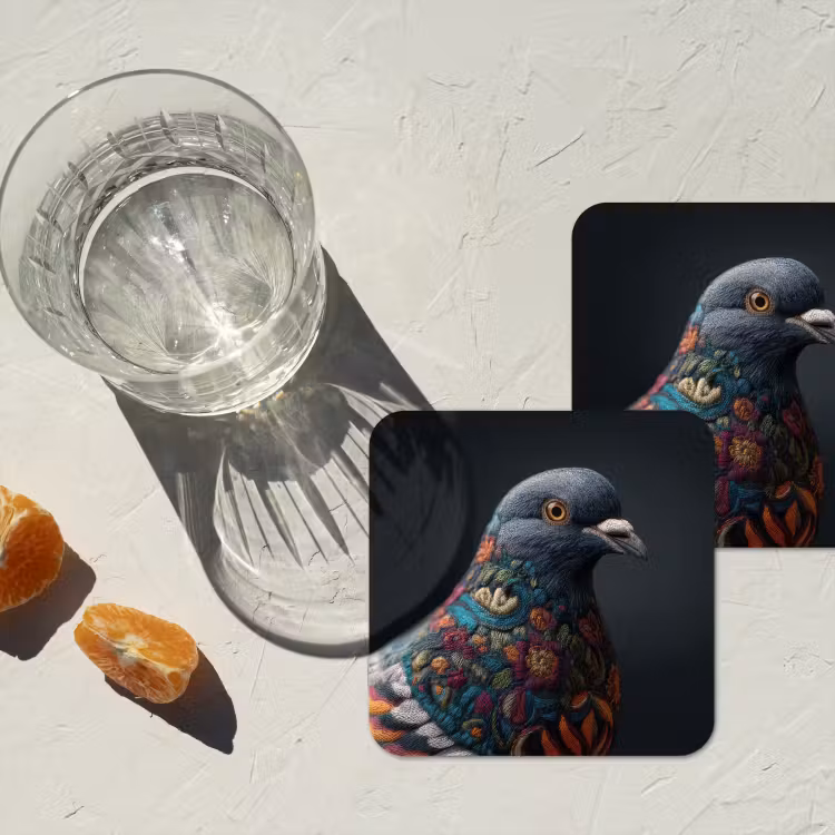 Duif - Bloemen - Zwart onderzetter kurk middel -sfeer4