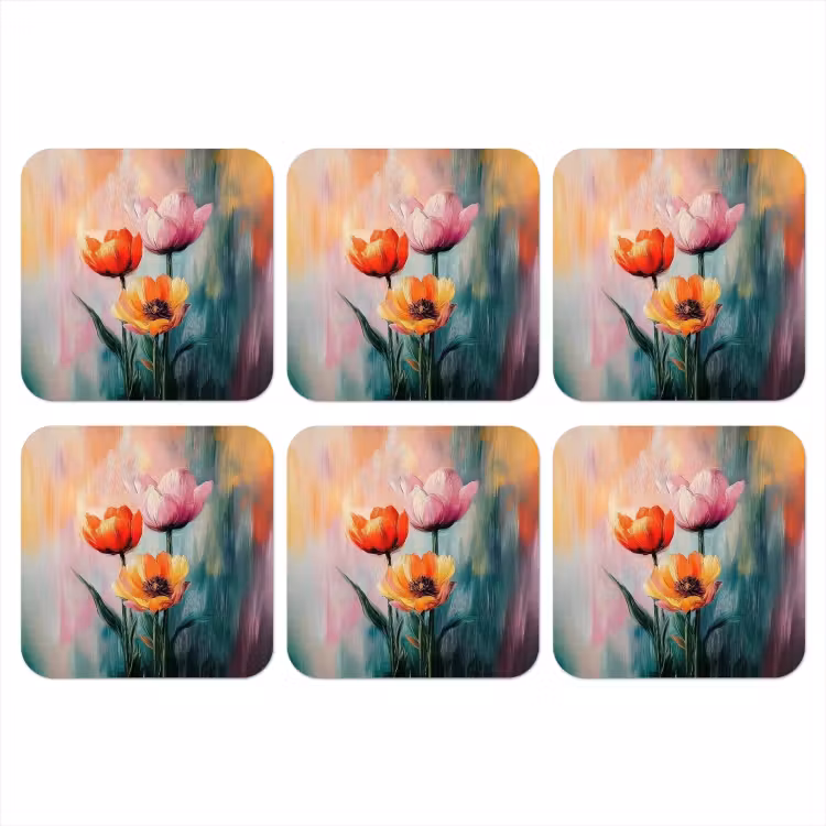 Dromerig - Bloemen - Verfijnde details onderzetter kurk middel -3d