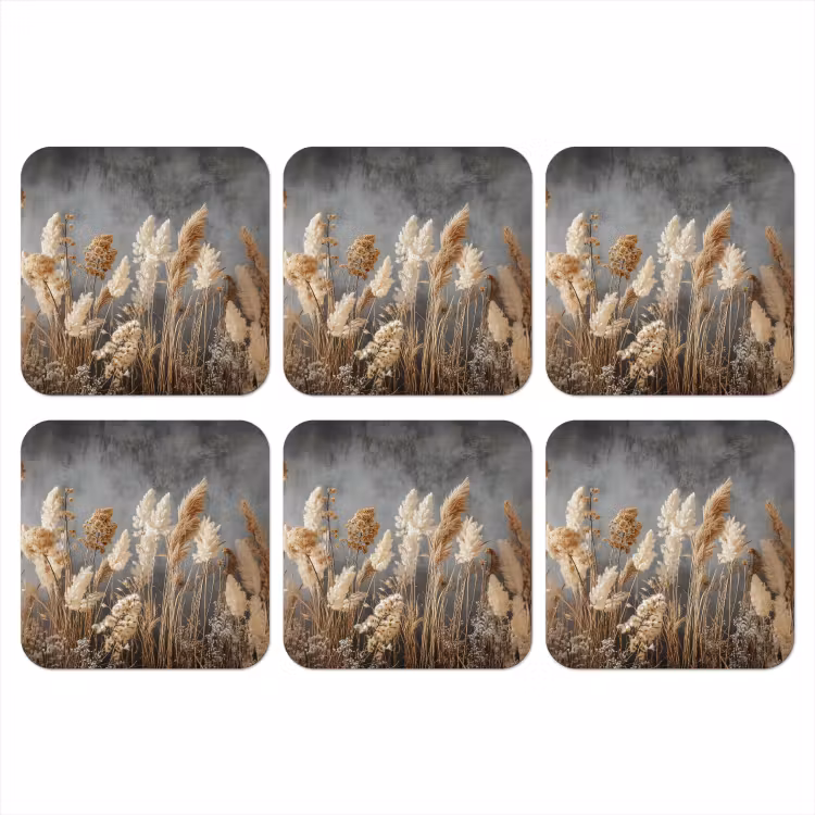 Gedroogde Veldbloemen - Grijs - Beton onderzetter kurk middel -3d