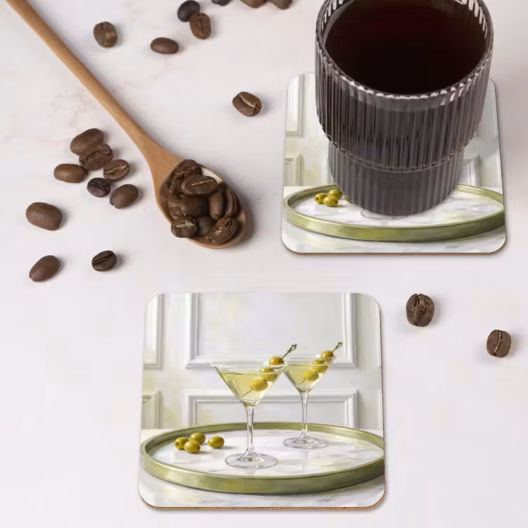 Drank - Martini - Olijven - Modern - Wit onderzetter kurk middel -sfeer2