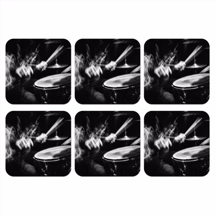 Drummer - Zwart - Drumstel onderzetter kurk middel -3d