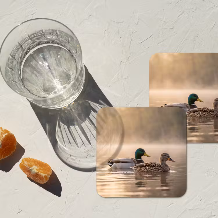 Eenden - Water - Mist - Natuur onderzetter kurk middel -sfeer4