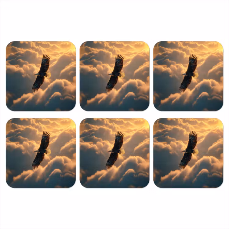 Adelaar - Wolken - Zon onderzetter kurk middel -3d