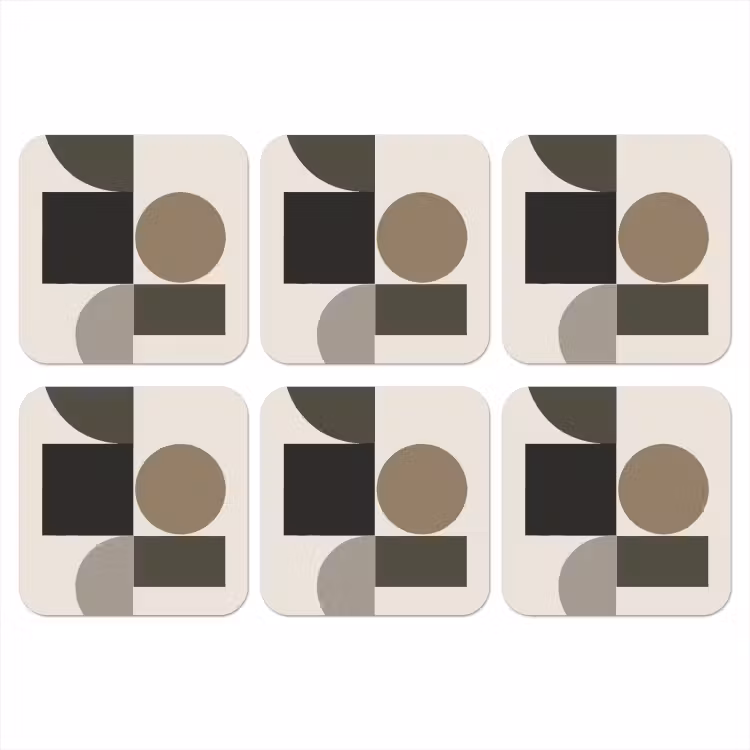 Aardetinten - Abstracte compositie - Eenvoudige vormen onderzetter kurk middel -3d