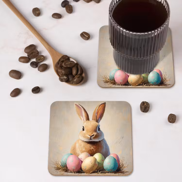 Paashaas - Pastel - Eieren onderzetter kurk middel -sfeer2