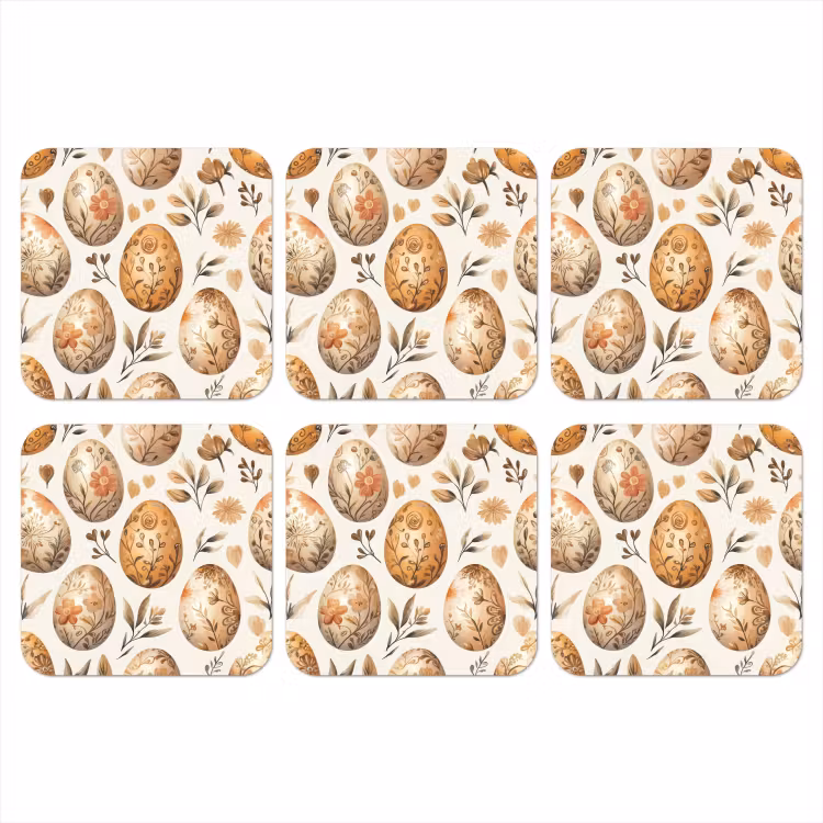 Paaseieren - Bruin - Bloemen onderzetter kurk middel -3d