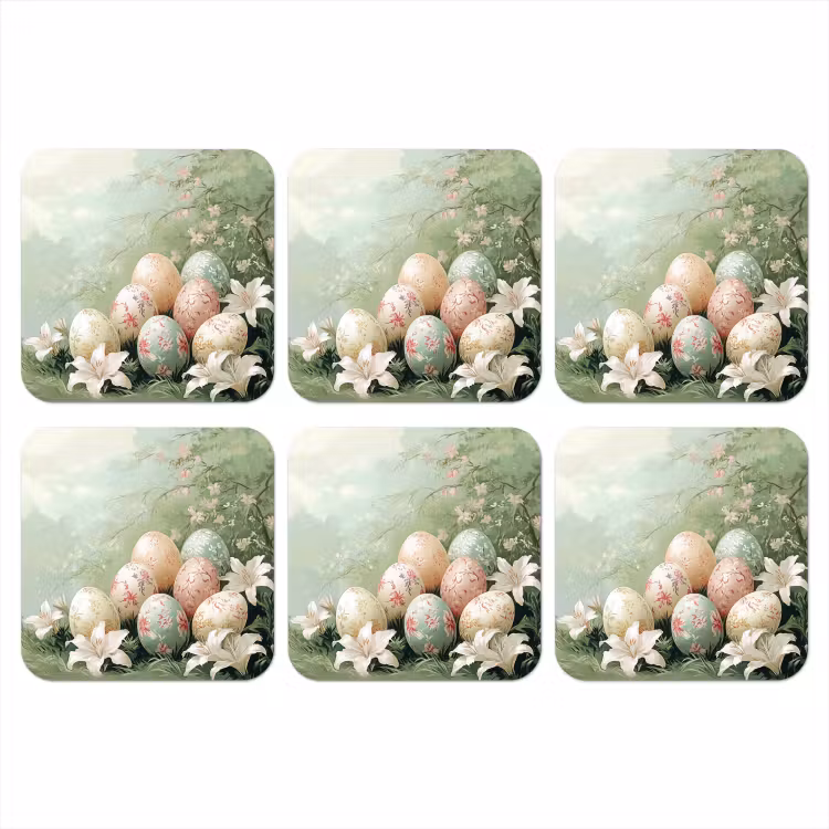 Paaseieren - Pasteltinten - Bloemen onderzetter kurk middel -3d