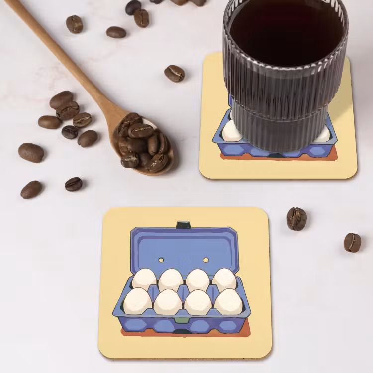 Eieren - Doos - Minimalistisch - Blauw onderzetter kurk middel -sfeer2