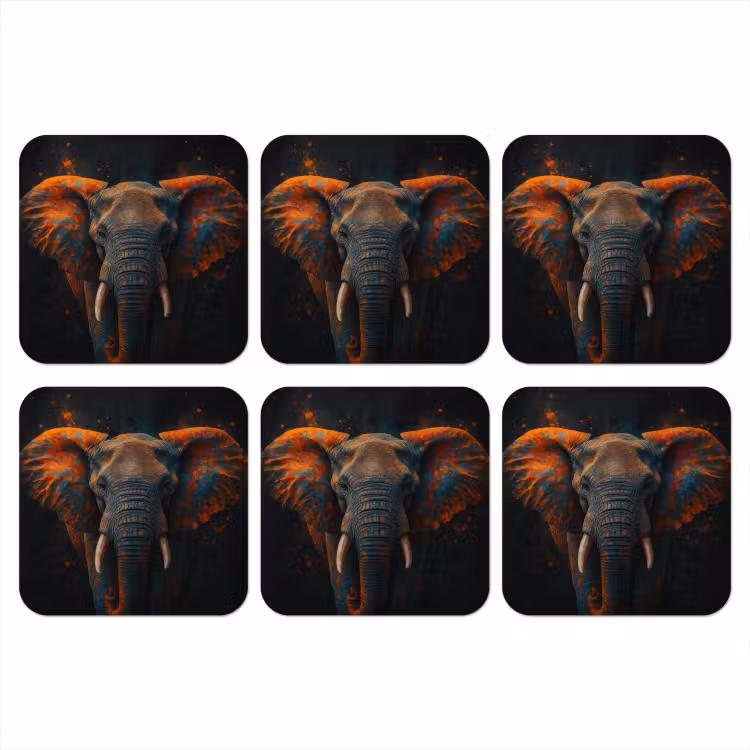 Olifant - Oranje - Oren onderzetter kurk middel -3d