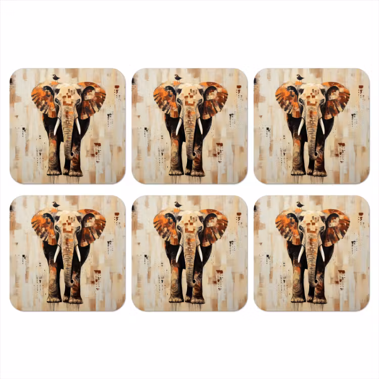 Olifant - Slurf - Mozaïek - Abstract onderzetter kurk middel -3d