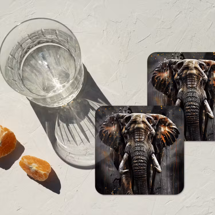 Olifant - Watercolor - Wilde dieren - Luxe onderzetter kurk middel -sfeer4