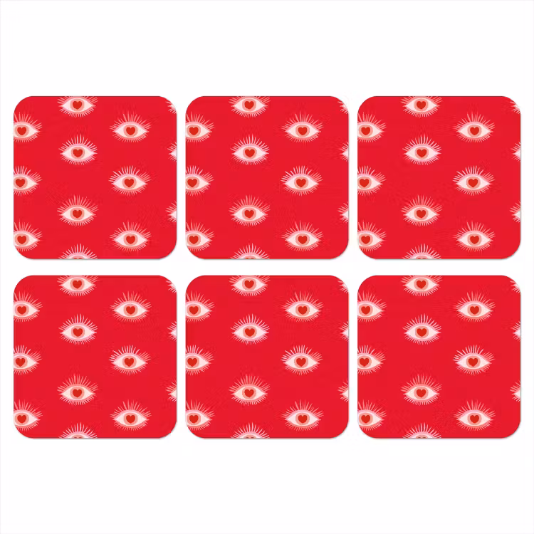 Ogen - Hart - Abstract - Rood - Roze onderzetter kurk middel 366 -3d