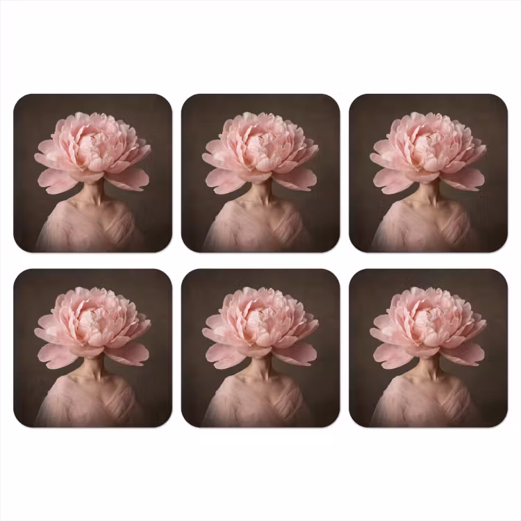 Gezicht - Roos - Roze onderzetter kurk middel -3d