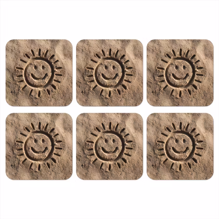 Gezichtje - Zon - Zand - Getekend onderzetter kurk middel -3d