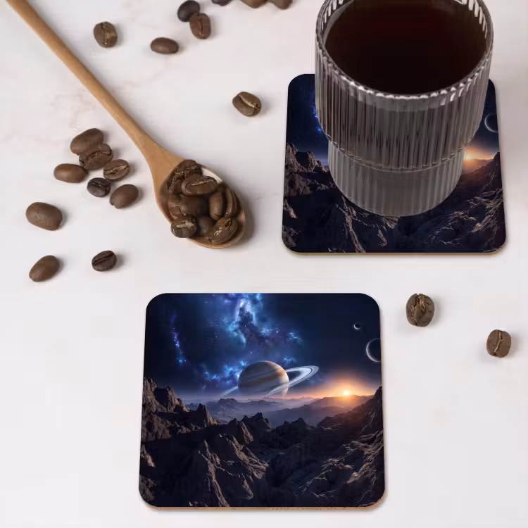 Fantasy - Kosmos - Landschap onderzetter kurk middel -sfeer2