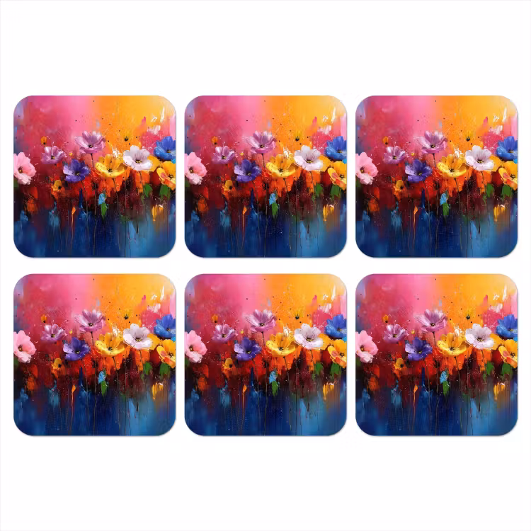 Fantasiebloemen - Verf - Speels onderzetter kurk middel -3d