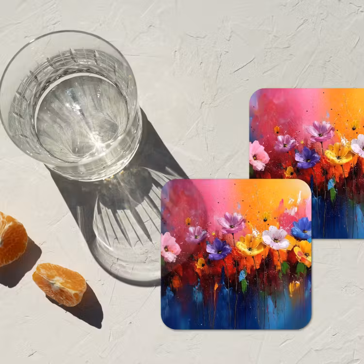 Fantasiebloemen - Verf - Speels onderzetter kurk middel -sfeer4