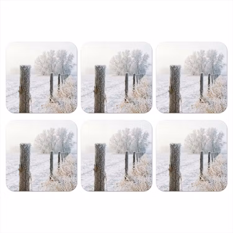 Hek - Sneeuw - Mist - Platteland - Nostalgisch onderzetter kurk middel -3d