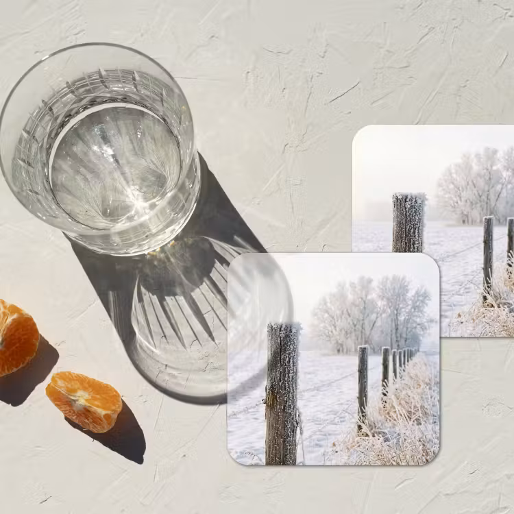 Hek - Sneeuw - Mist - Platteland - Nostalgisch onderzetter kurk middel -sfeer4