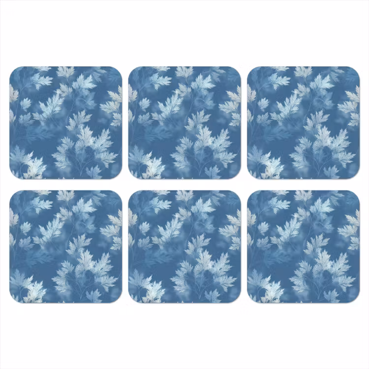 Varen - Botanisch - Patroon - Grijsblauw onderzetter kurk middel 366 -3d