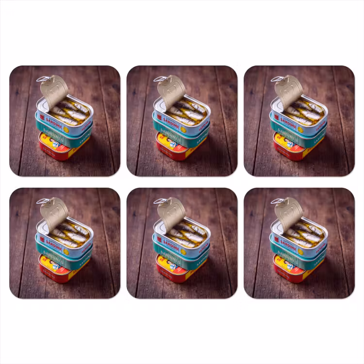 Coaster - Fish - Cans - Kitchen - Vis - Blikjes - Keuken onderzetter kurk middel