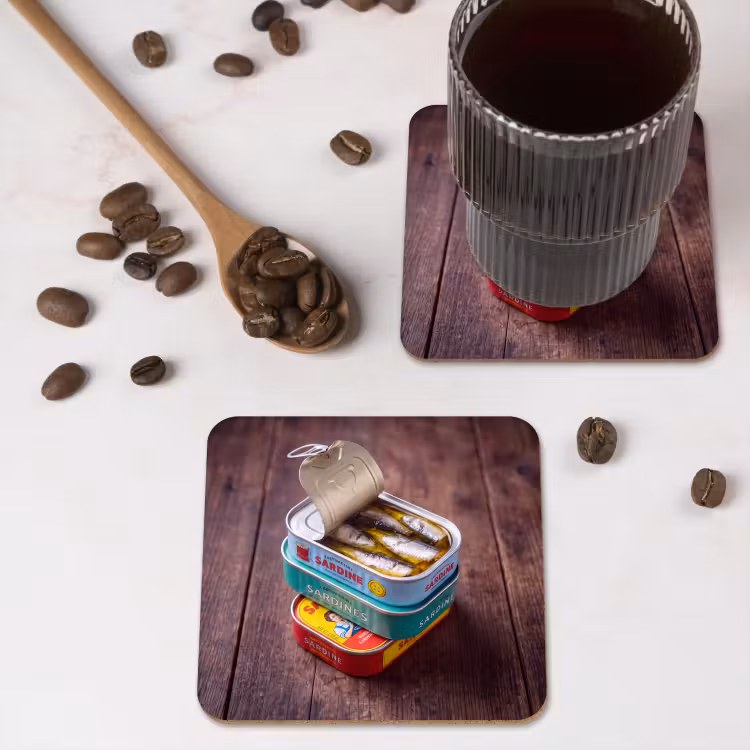 Coaster - Fish - Cans - Kitchen - Vis - Blikjes - Keuken onderzetter kurk middel