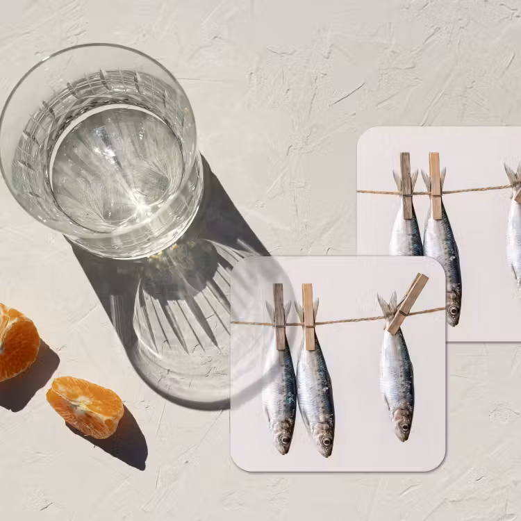 Coaster - Fish - Hanging - Food - Vis - Hangend - Eten onderzetter kurk middel