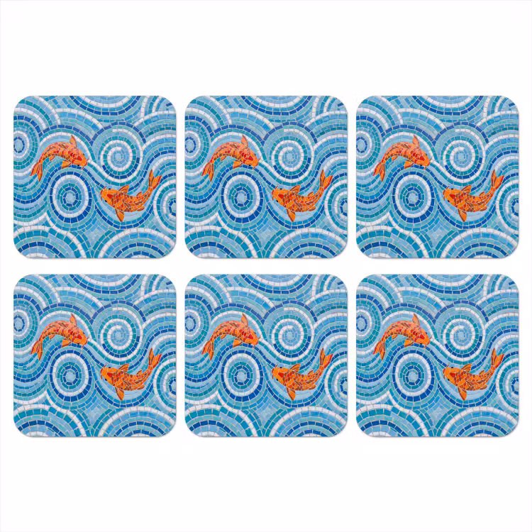 Vis - Mozaïek - Water - Decoratief - Blauw onderzetter kurk middel -3d