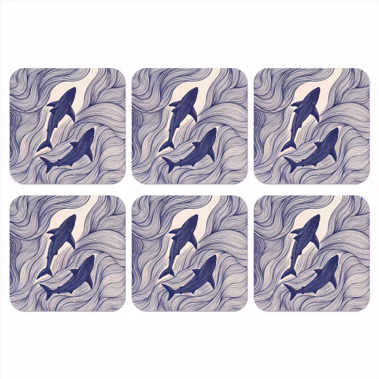 Vis - Oceaan - Lijntekening - Blauw - Dieren onderzetter kurk middel -3d