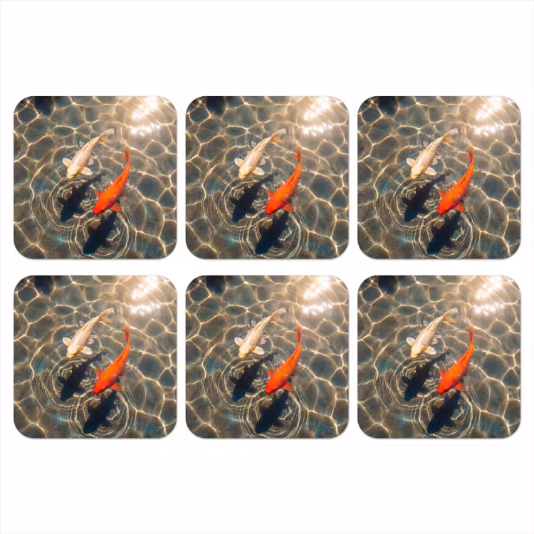 Vis - Water - Dieren - Oranje - Goud onderzetter kurk middel -3d