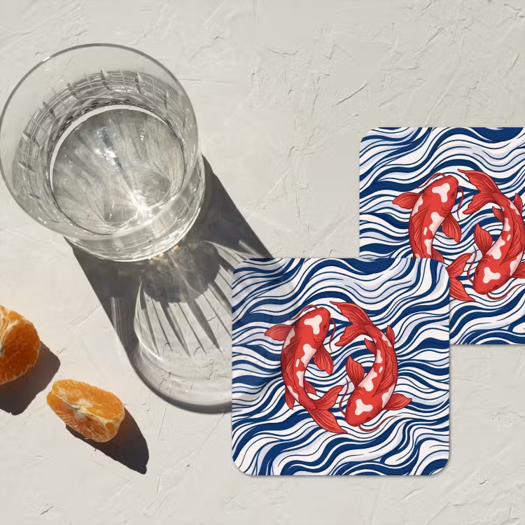 Vis - Water - Natuur - Illustratie - Rood onderzetter kurk middel -sfeer4