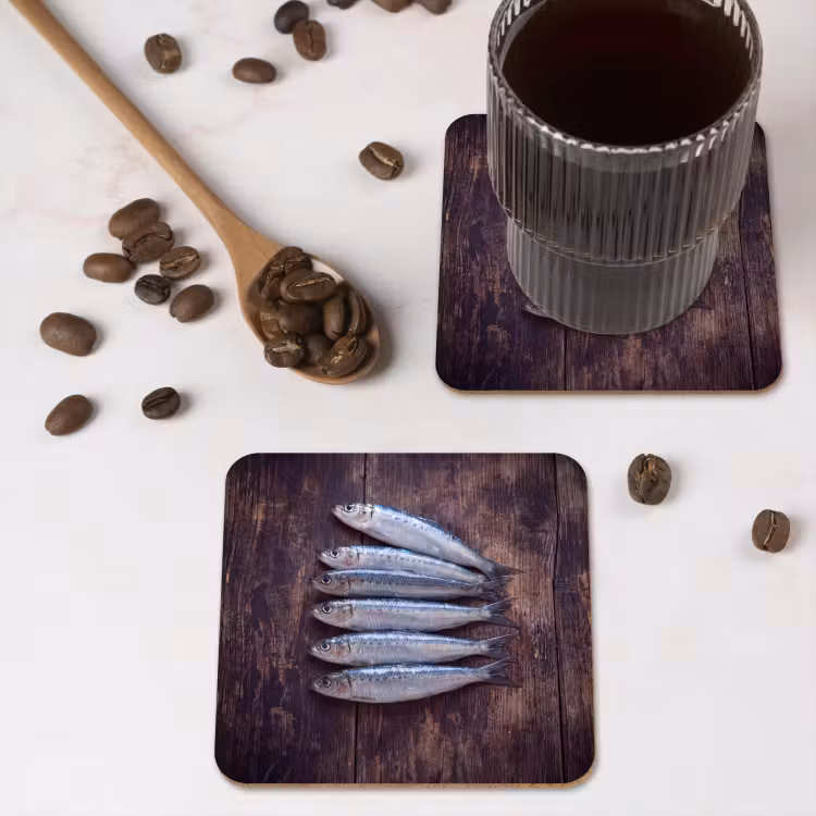 Coaster - Fish - Wood - Food - Vis - Hout - Eten onderzetter kurk middel