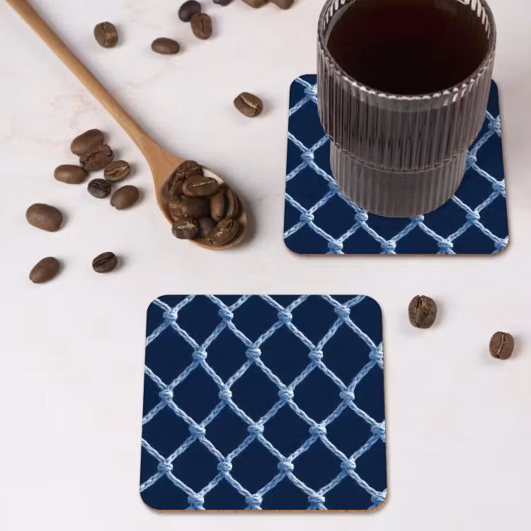 Visnet - Touw - Patroon - Marineblauw onderzetter kurk middel 366 -sfeer2