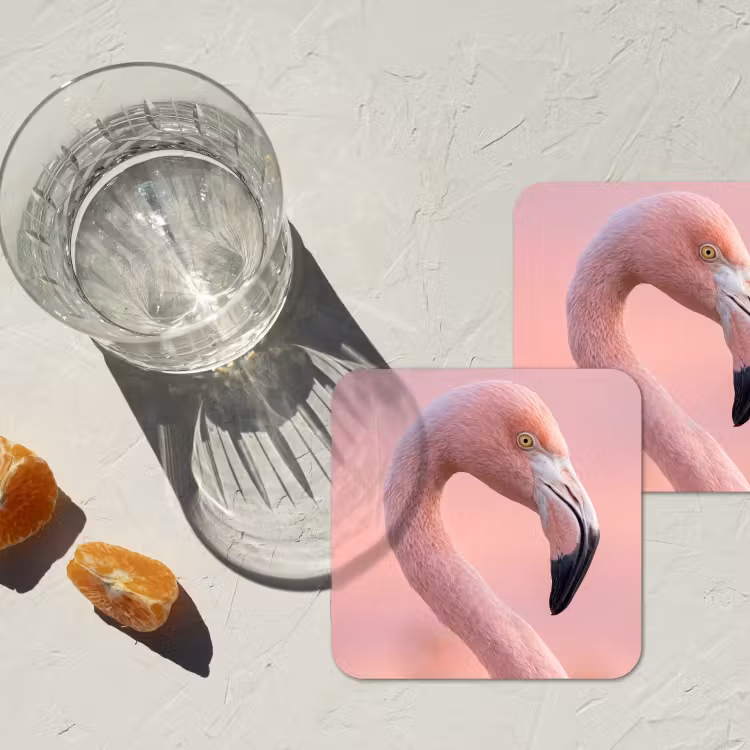 Flamingo - Portret - Roze onderzetter kurk middel -sfeer4