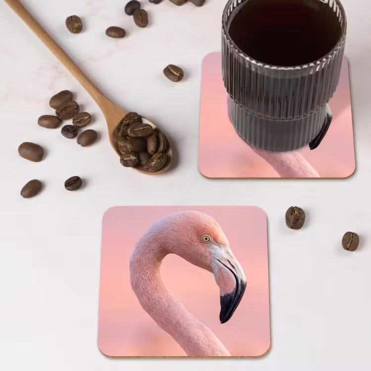 Flamingo - Portret - Roze onderzetter kurk middel -sfeer2