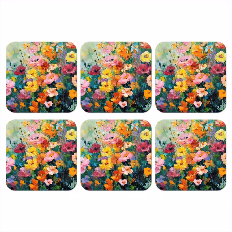 Bloemen explosie - Heldere kleuren - Vrolijk onderzetter kurk middel -3d
