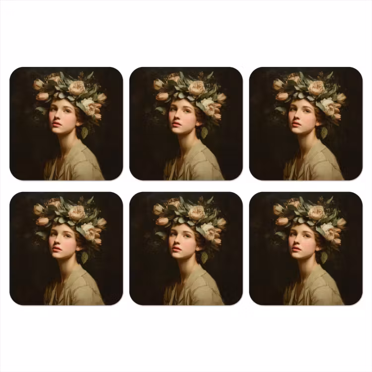 Bloemenstilte - Vrouw - Portret onderzetter kurk middel -3d