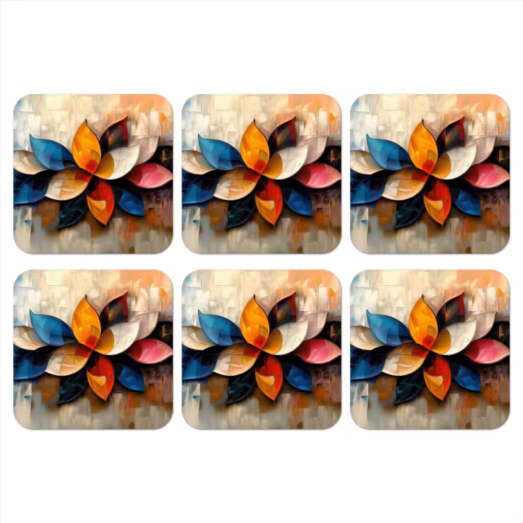 Bloem - Abstract - Kleurrijk - Bladeren onderzetter kurk middel -3d