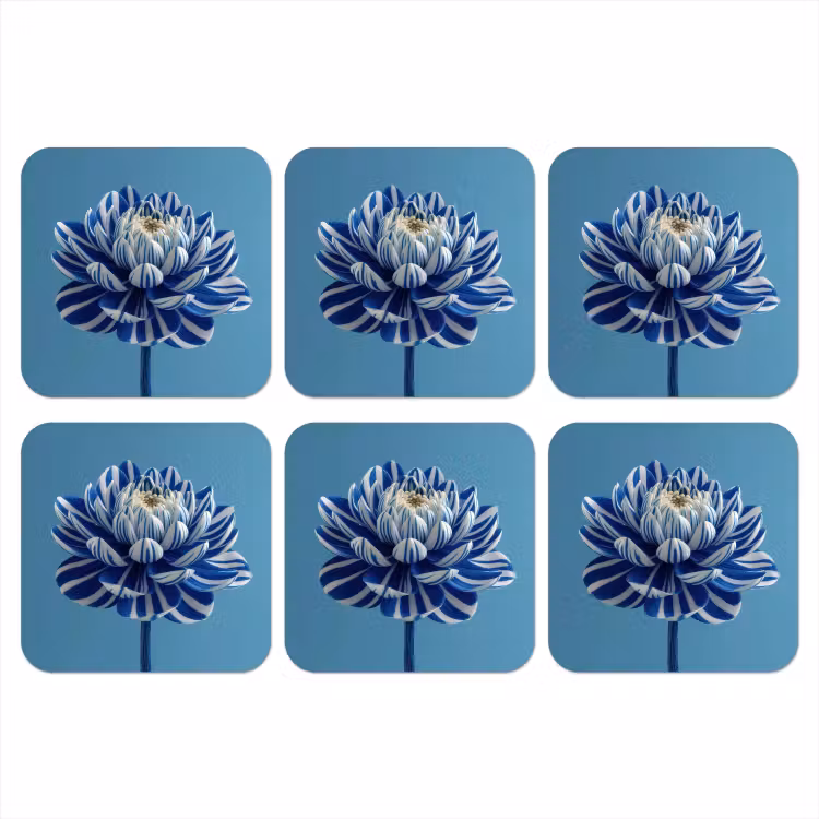 Bloem - Blauw - Bloemblaadjes - Streepjes onderzetter kurk middel -3d