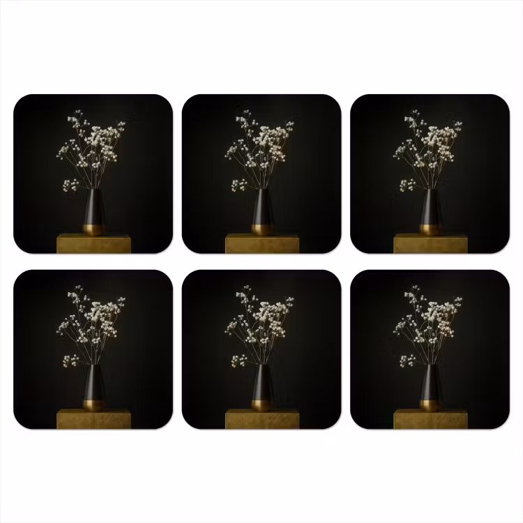 Bloembollen - Wit - Vaas - Minimalistisch onderzetter kurk middel -3d