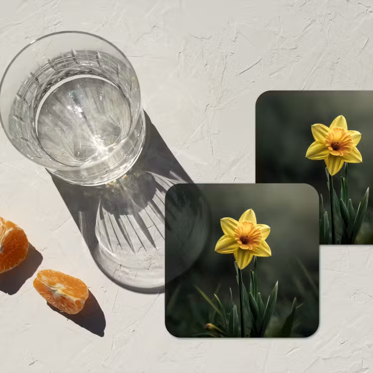 Bloem - Narcis - Gras - Geel onderzetter kurk middel -sfeer4