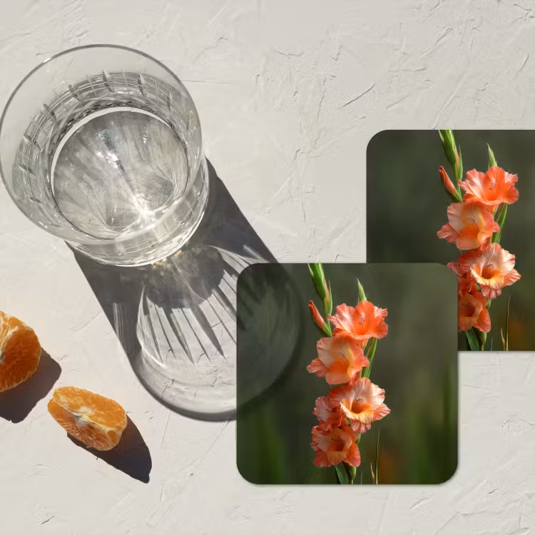 Bloem - Gladiolen - Zalmroze onderzetter kurk middel -sfeer4